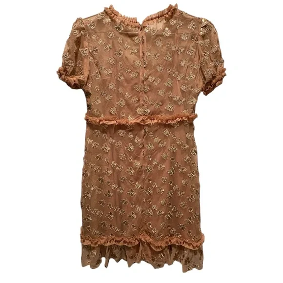 golden garden tulle mini dress Short Flower Girl Dress with Gold Lace 7013B – Sparkly Gowns
